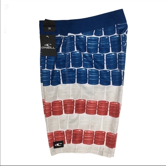 O’Neill Keg Leg Red White & Blue Board Shorts NWT Size 30” - Picture 2 of 11